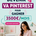 Femme travaillant sur un ordinateur avec Pinterest à l'écran, évoquant une carrière d'assistante virtuelle.