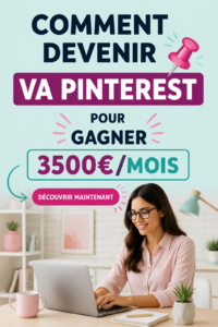 Femme travaillant sur un ordinateur avec Pinterest à l'écran, évoquant une carrière d'assistante virtuelle.