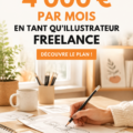 Illustration inspirante d'une femme travaillant en tant qu'illustratrice freelance sur son ordinateur.