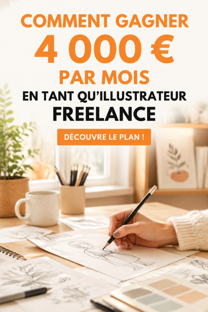 Illustration inspirante d'une femme travaillant en tant qu'illustratrice freelance sur son ordinateur.