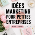 Une femme d'affaires souriante travaillant sur des idées marketing pour sa petite entreprise.