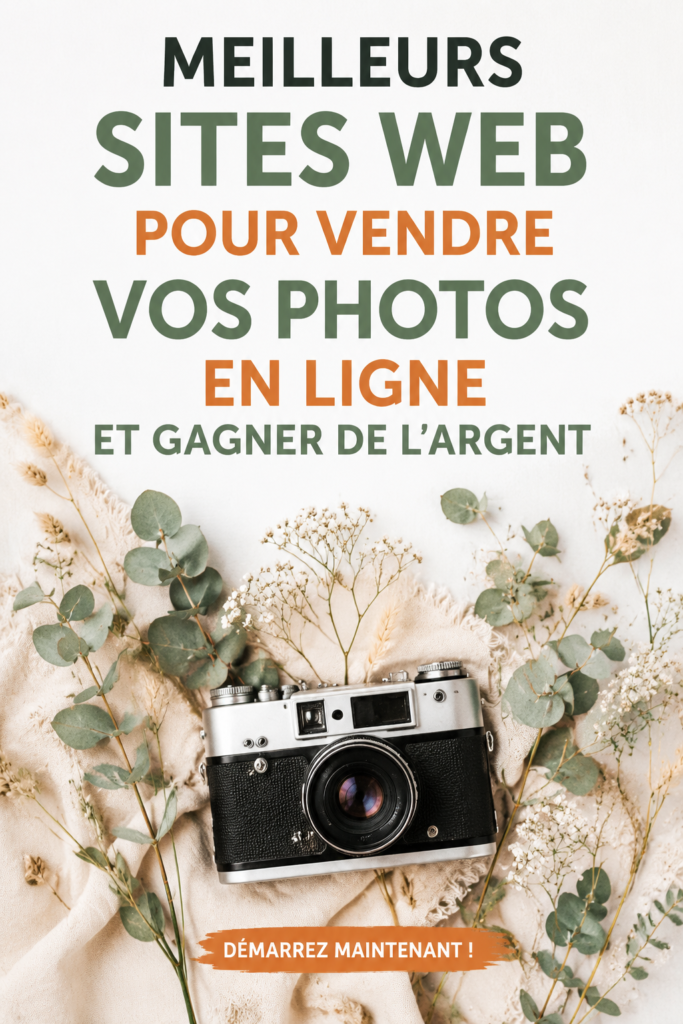 Femme photographe souriante devant son ordinateur avec des photos imprimées.