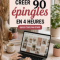 Un bureau avec un ordinateur affichant un tableau Pinterest organisé, symbole de productivité
