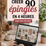 Un bureau avec un ordinateur affichant un tableau Pinterest organisé, symbole de productivité