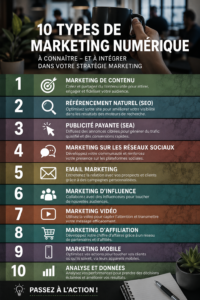 Infographie sur les 10 types de marketing digital pour les entreprises