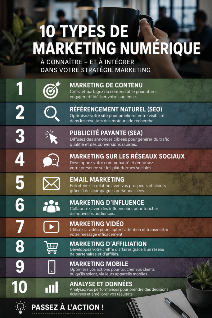 Infographie sur les 10 types de marketing digital pour les entreprises