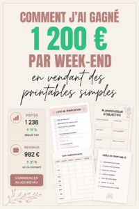 Femme souriante travaillant sur des imprimables à la maison, symbolisant le revenu en ligne.
