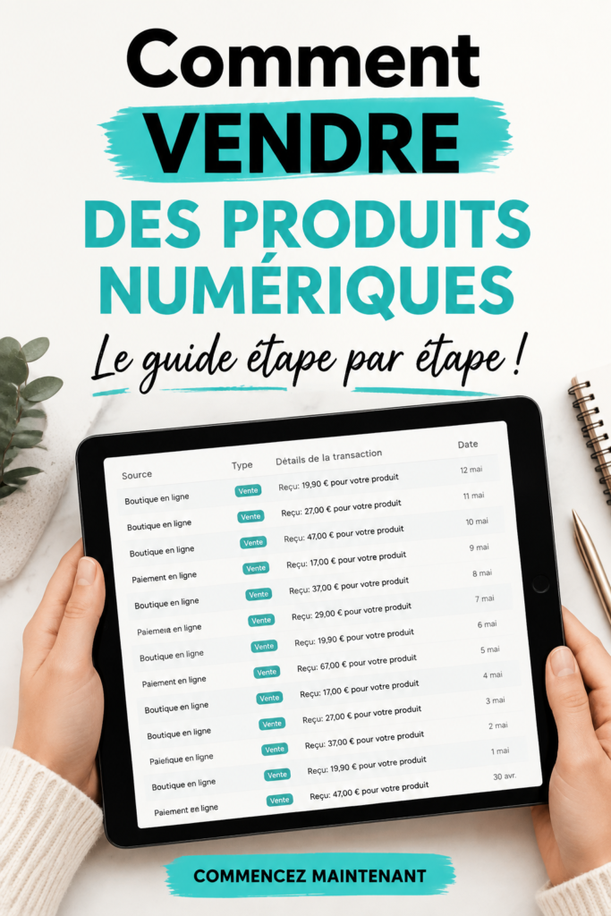 Femme souriante montrant son produit numérique en ligne.
