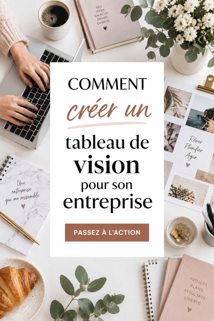 Tableau de vision rempli de mots et d'images inspirants pour une entrepreneur