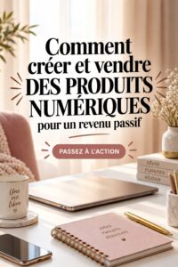 Une femme d'affaires souriante utilisant un ordinateur pour créer ses produits numériques.