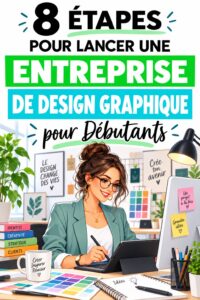 Une femme souriante travaillant sur un projet de design graphique à son bureau