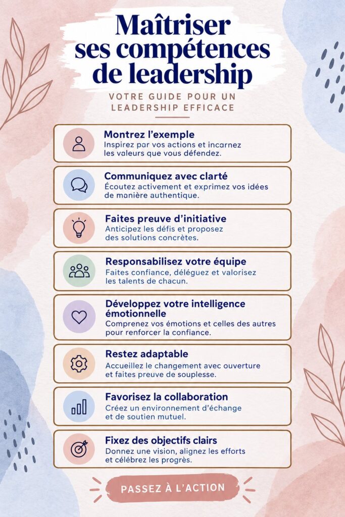 Femme leader discutant avec une équipe en réunion, symbolisant le leadership efficace.