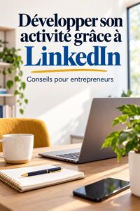 Une femme d'affaires consultent son profil LinkedIn sur un ordinateur portable, évoquant le développement professionnel.