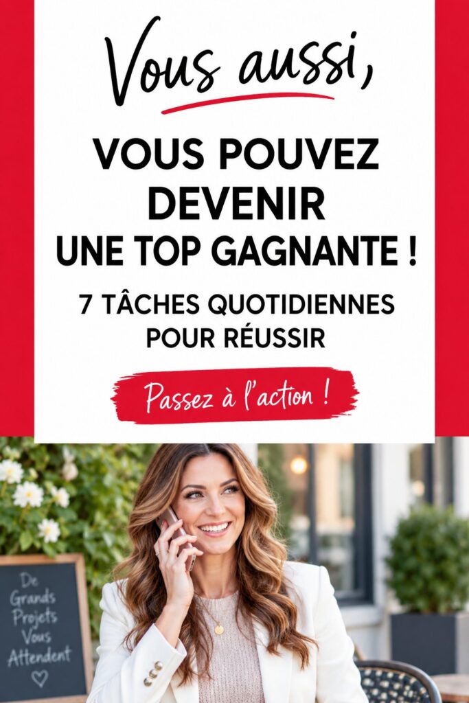Une femme souriante travaillant sur son ordinateur avec des notes sur son bureau, symbolisant la productivité et le succès.