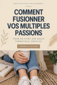 Une femme souriante travaillant sur un projet créatif qui combine diverses passions.