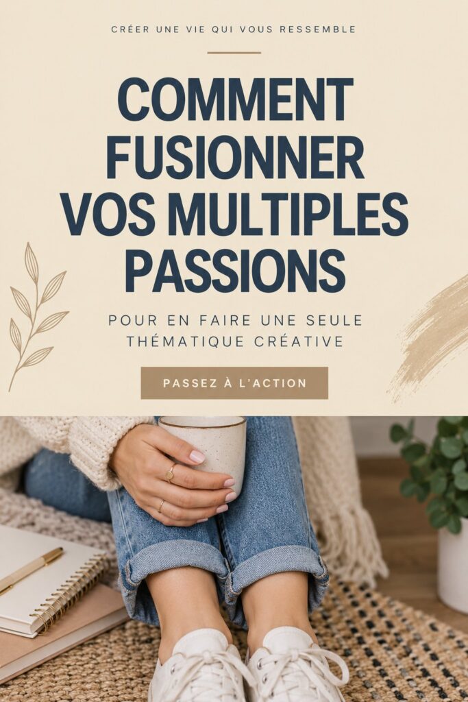 Une femme souriante travaillant sur un projet créatif qui combine diverses passions.