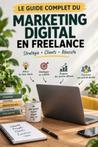 Une femme travaillant sur son ordinateur pour développer son activité de marketing digital freelance.