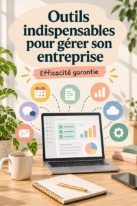 Une femme utilisant un ordinateur portable pour gérer son entreprise avec des outils digitaux.