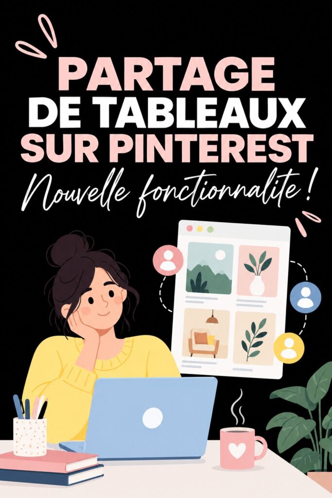 Une capture d'écran montrant la nouvelle fonctionnalité de partage de tableaux sur Pinterest avec des exemples visuels.