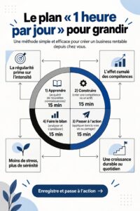 Femme au bureau suivant un plan de croissance d'une heure par jour.