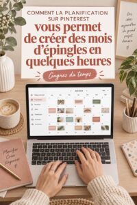 Une femme utilisant un ordinateur pour planifier ses épingles sur Pinterest.