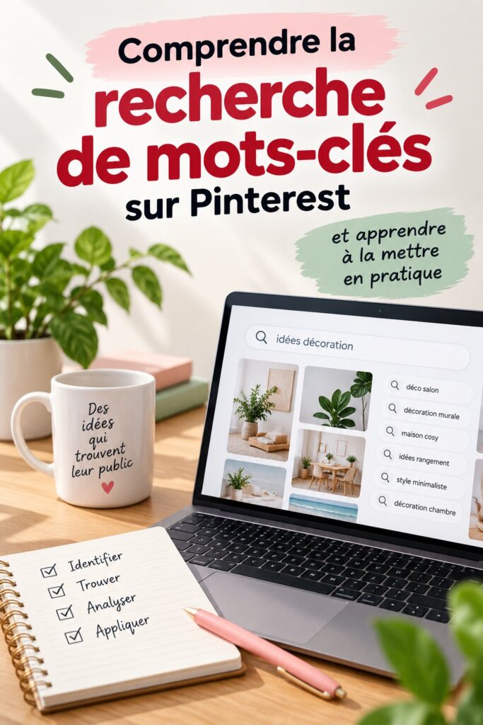 Illustration de stratégies de recherche de mots-clés sur Pinterest pour entreprises.