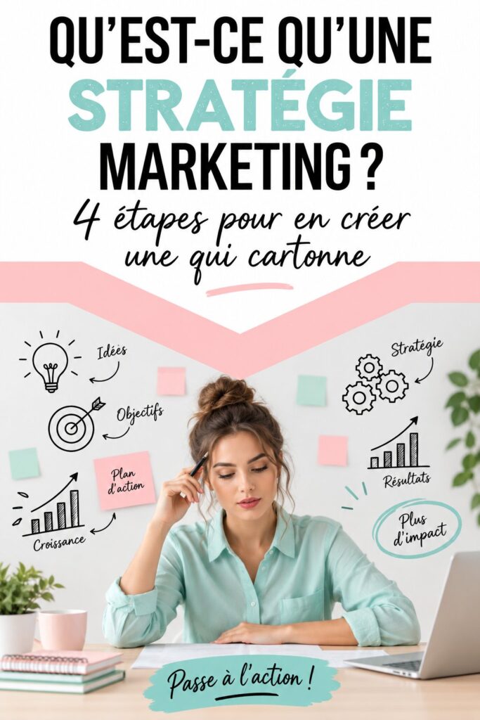 Une femme réfléchissant à sa stratégie marketing avec un carnet et un ordinateur