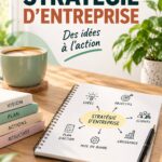 Femme réfléchissant à sa stratégie d'entreprise avec des notes et un ordinateur