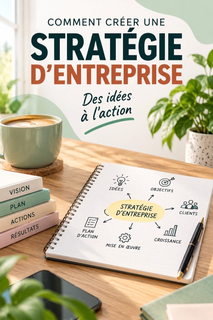 Femme réfléchissant à sa stratégie d'entreprise avec des notes et un ordinateur