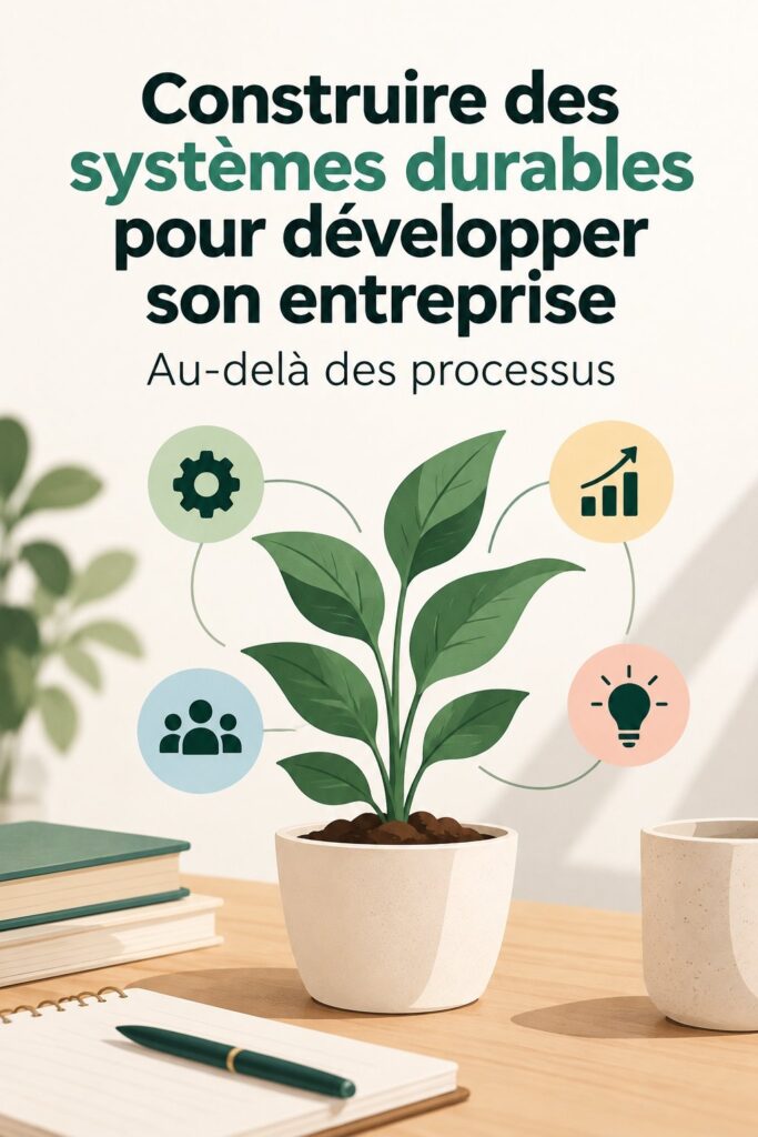 Une femme concentrée travaillant sur son ordinateur avec un tableau de gestion de systèmes en arrière-plan, symbolisant l'organisation d'entreprise.
