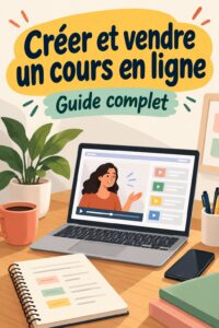 Femme souriante devant son ordinateur, prête à lancer son cours en ligne