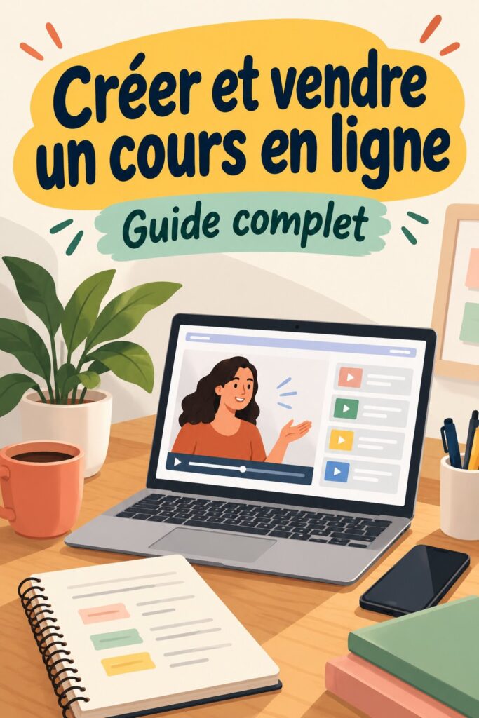 Femme souriante devant son ordinateur, prête à lancer son cours en ligne