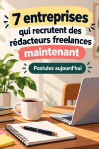 Un ordinateur portable avec un carnet de notes sur une table, symbolisant le travail de rédaction freelance.