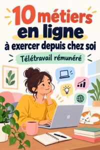 Femme utilisant Pinterest pour rechercher des emplois à distance, avec un sourire