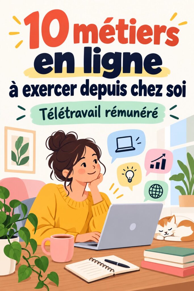 Femme utilisant Pinterest pour rechercher des emplois à distance, avec un sourire