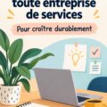 Femme d'affaires examinant des documents dans un espace de travail moderne lié à son entreprise de services.