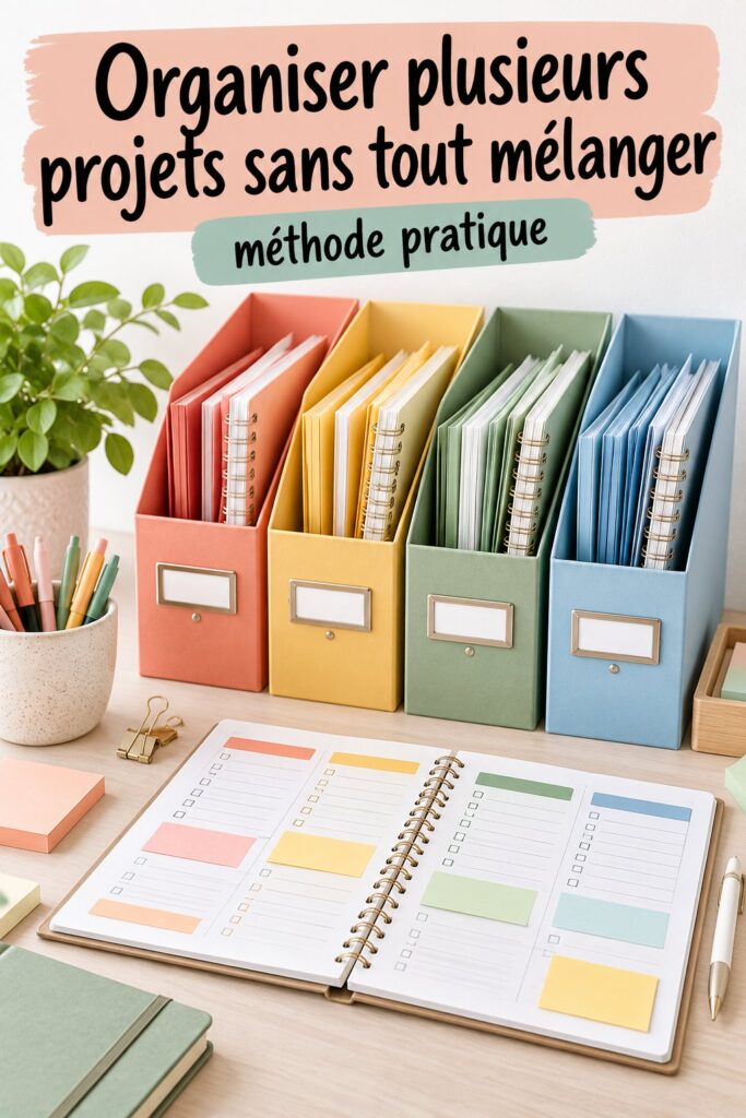 Femme organisée travaillant sur plusieurs projets à son bureau
