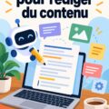 Illustration d'une femme utilisant un outil d'IA sur son ordinateur pour rédiger du contenu