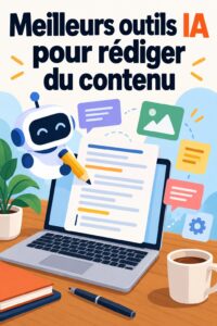 Illustration d'une femme utilisant un outil d'IA sur son ordinateur pour rédiger du contenu