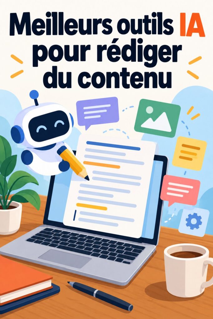 Illustration d'une femme utilisant un outil d'IA sur son ordinateur pour rédiger du contenu