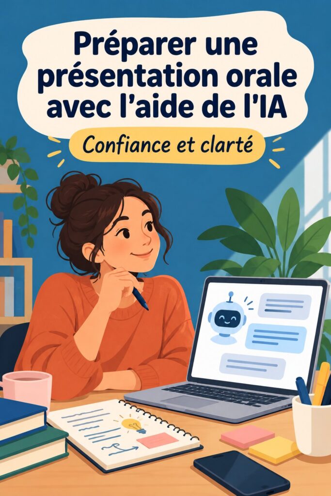 Femme préparant une présentation orale avec l'assistance de l'IA