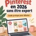 Une femme souriante utilisant Pinterest sur son téléphone avec un tableau d'inspiration en arrière-plan.