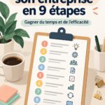 Femme d'affaires travaillant sur son ordinateur en organisant des documents, symbolisant la systématisation de processus.